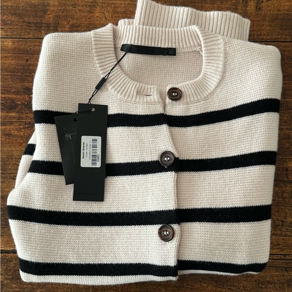 Jenni Kayne Cooper Cardigan in Striped Ivory/Black Stripe - Picture 1 of 3